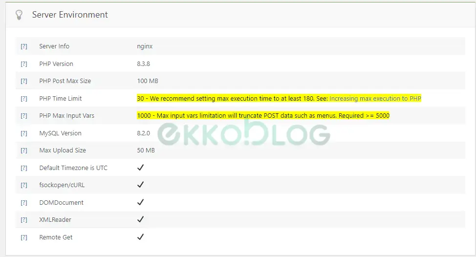 【小知识】关于Minimog WP主题的Server Environment要求提示问题-EkkoBlog